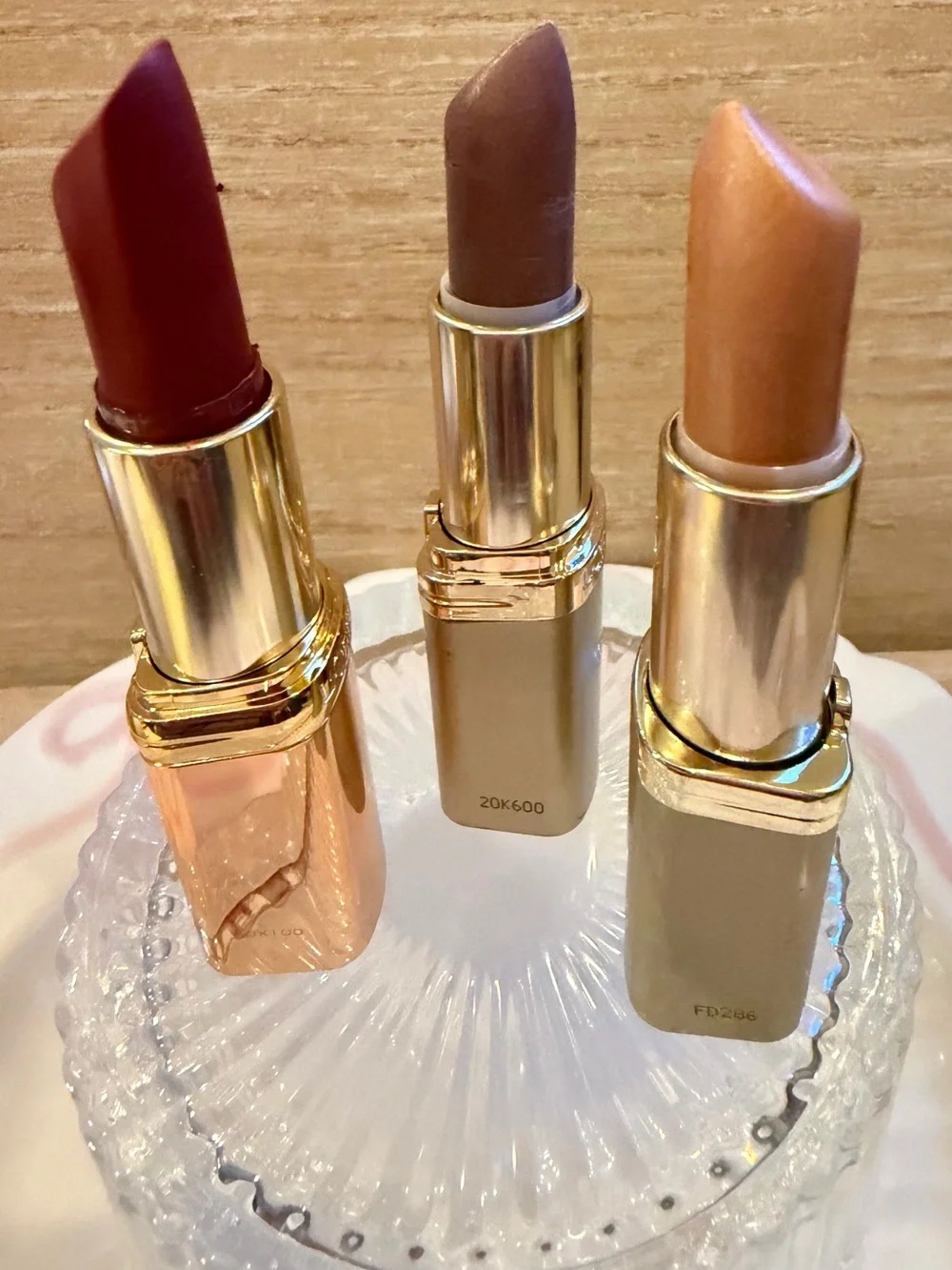 L'Oreal Lipstick Trio — Deep Red, Mauve Brown, Warm Nude